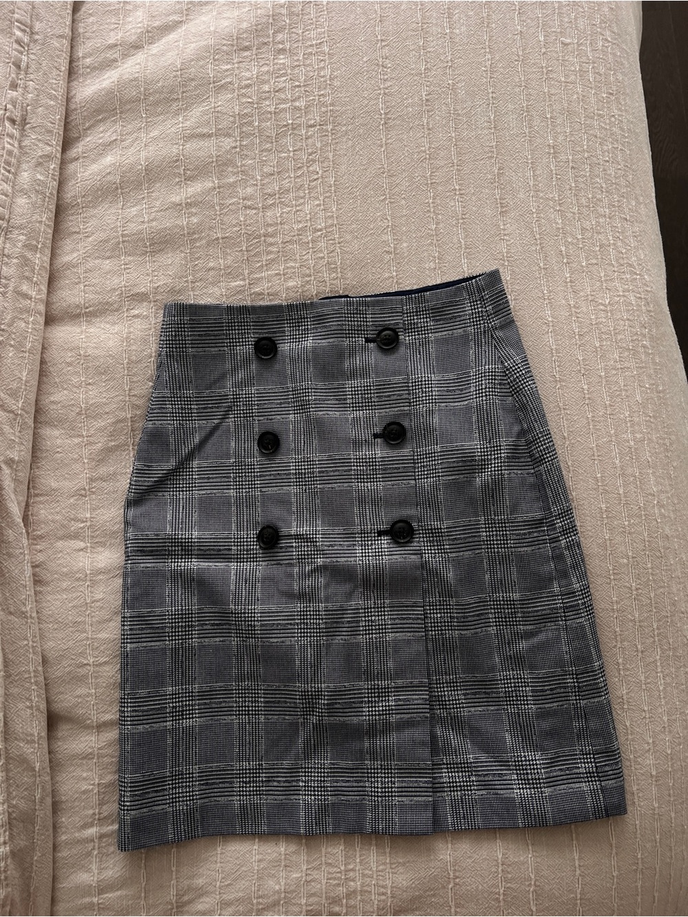 RW&CO. Black and Gray Plaid Double-Breasted Mini Skirt